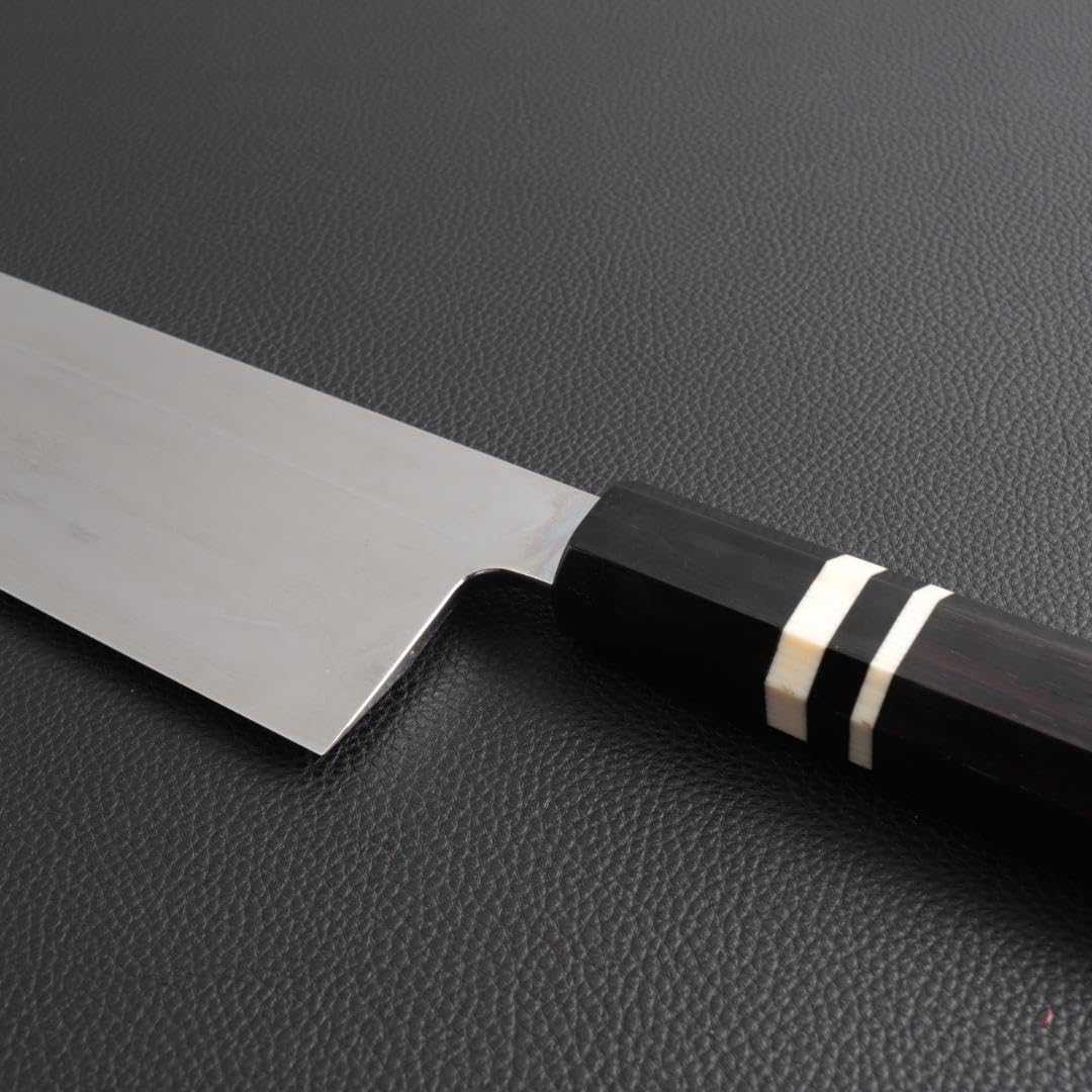 鏡面仕上げ 鱧切り 骨切り包丁 尺 黒檀黒水牛角白三本巻